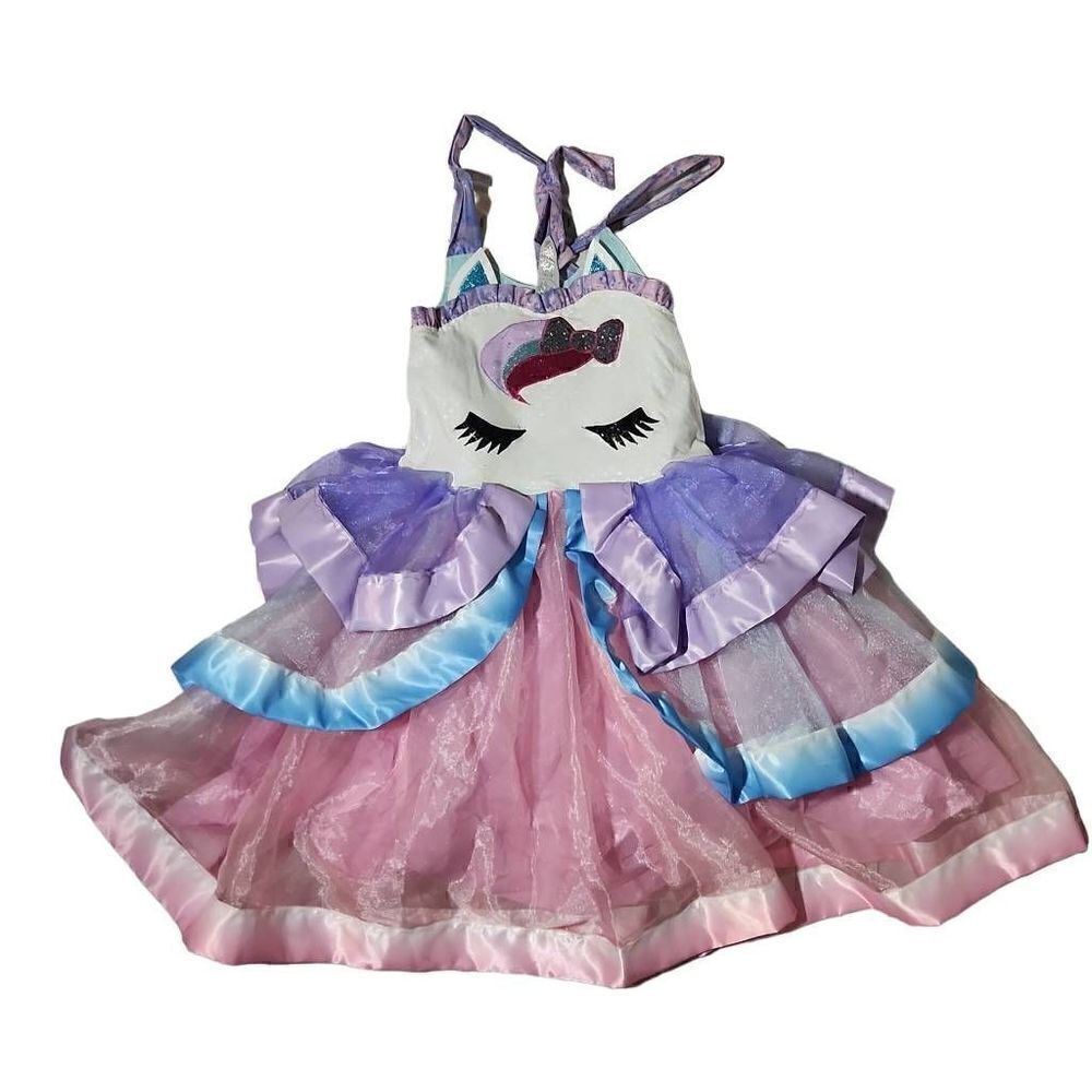 Custom Girls Size 7/8 Pink Blue Purple Unicorn  Princess Halter Dress